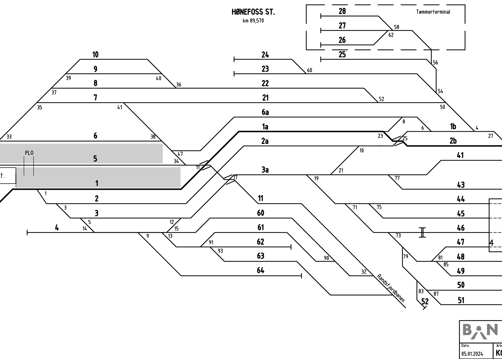 Track plan Hønefoss station