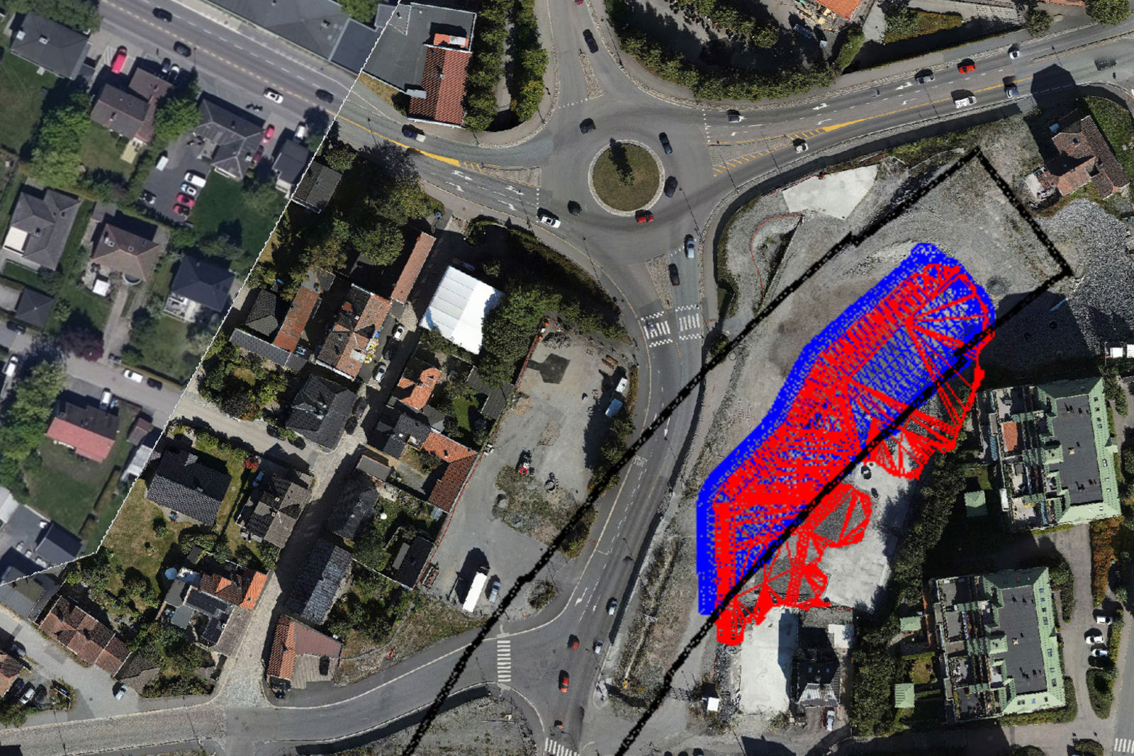 Oversiktsfoto av Kransen med skravert fel.