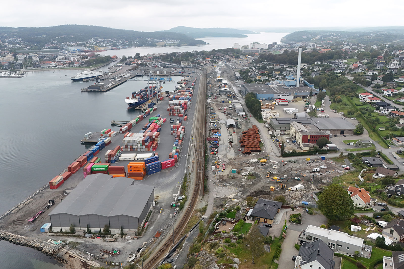 Dronebilde som viser anleggsområdet i Moss sentrum. 