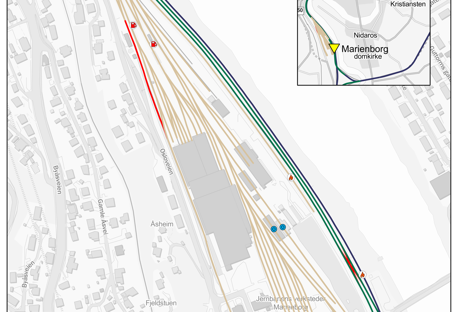 Overview of the stabling facility. Map. 