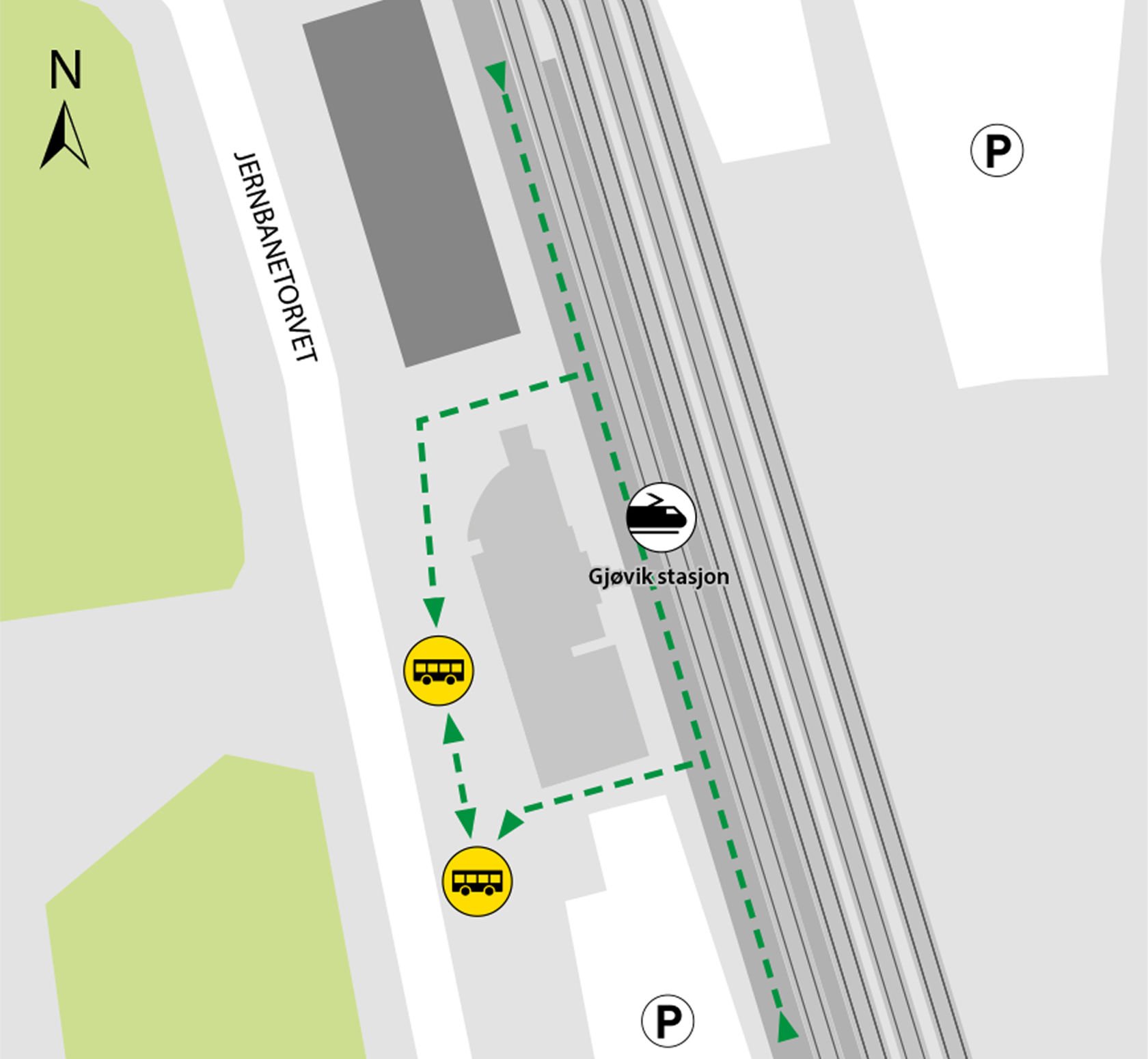 Bussene kjører fra bussholdeplassene plattform C og D på Gjøvik skysstasjon.