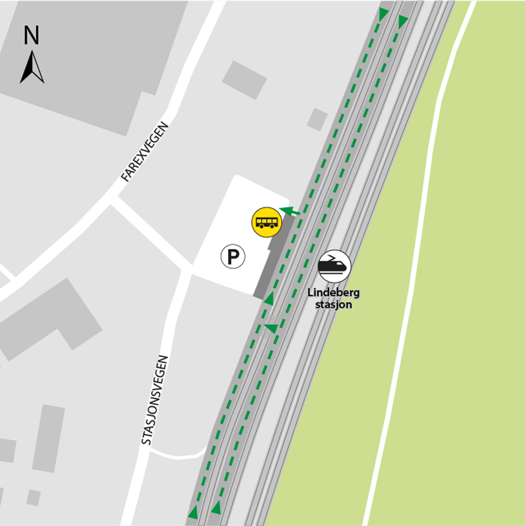 Kartet viser at bussene kjører fra området rett utenfor stasjonen.