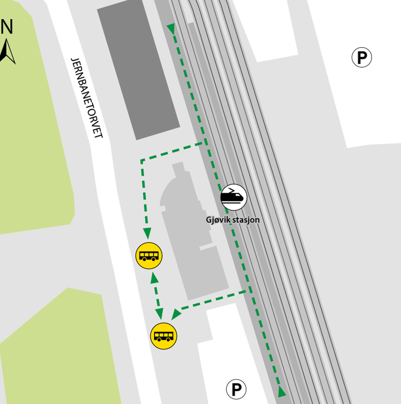 The buses run from bus stops platform C and D at Gjøvik shuttle station.
