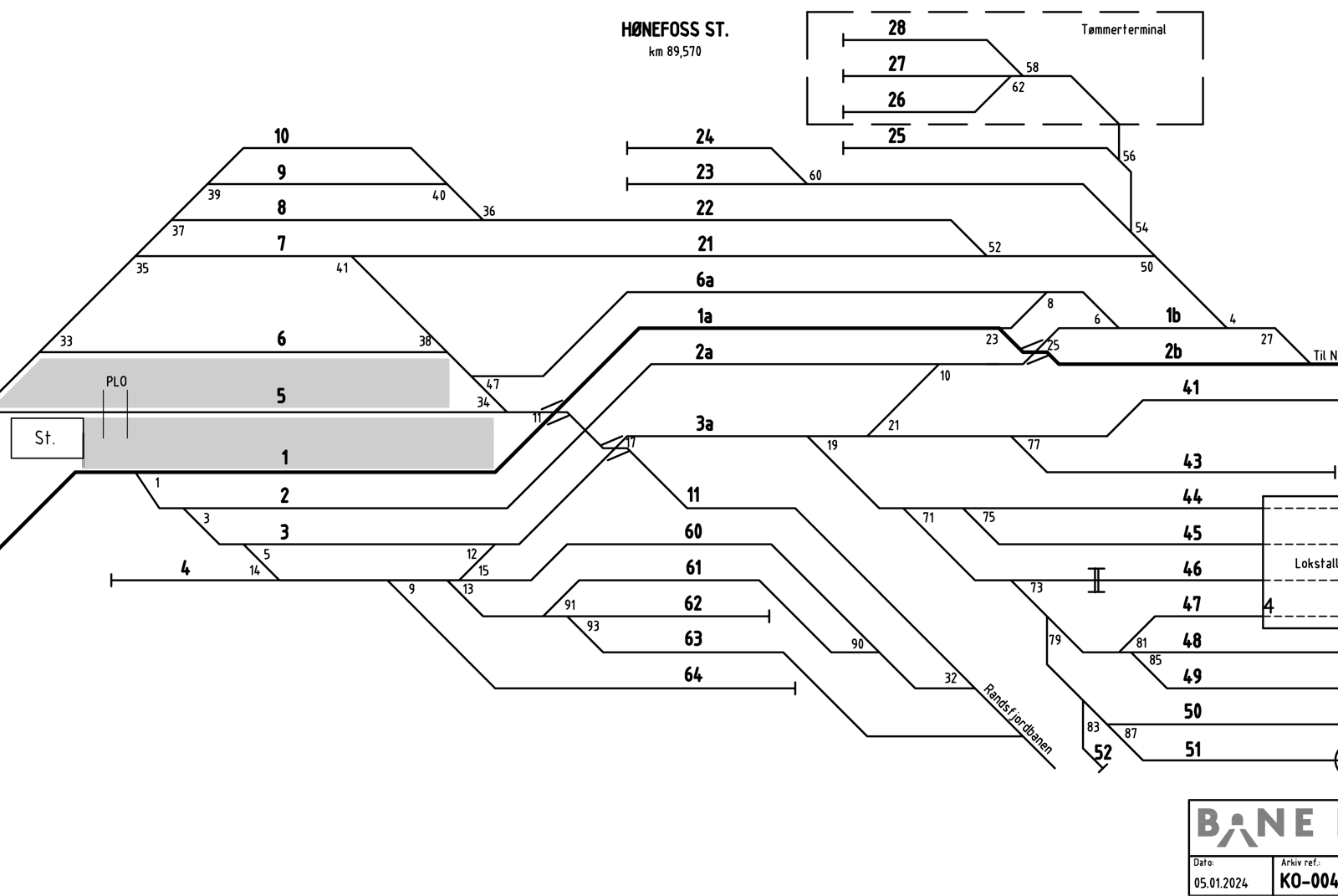 Track plan for Hønefoss station