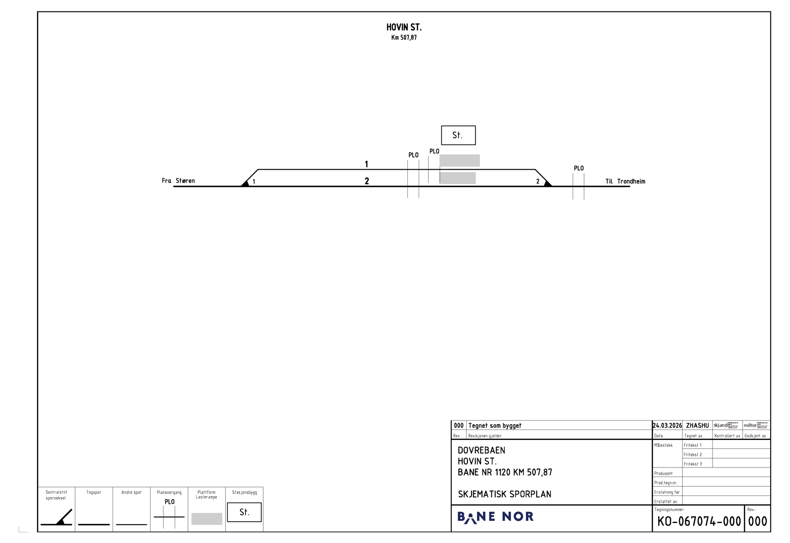 Schematic track plan for Hovin station. 